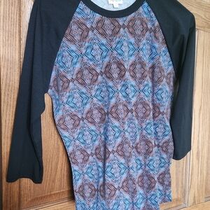 LuLaRoe Black and Blue Geometric Long Sleeve Top